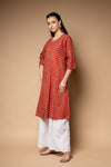 Red Digital Printed Cotton Readymade Long Kurta