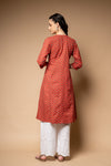 Red Digital Printed Cotton Readymade Long Kurta