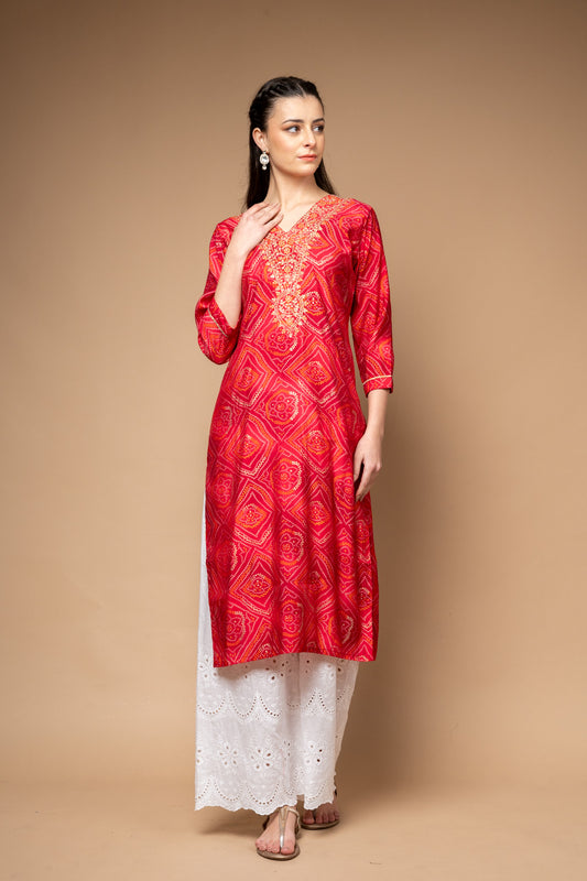 Rani Bandhini Printed Cotton Readymade Long Kurta