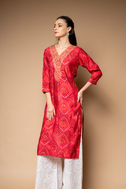 Rani Bandhini Printed Cotton Readymade Long Kurta