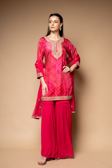 Rani Soft Twill Readymade Sharara Set With Net Dupatta