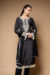 Black Cotton Readymade Suit And Pant With Net Dupatta