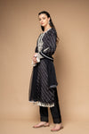 Black Cotton Readymade Suit And Pant With Net Dupatta