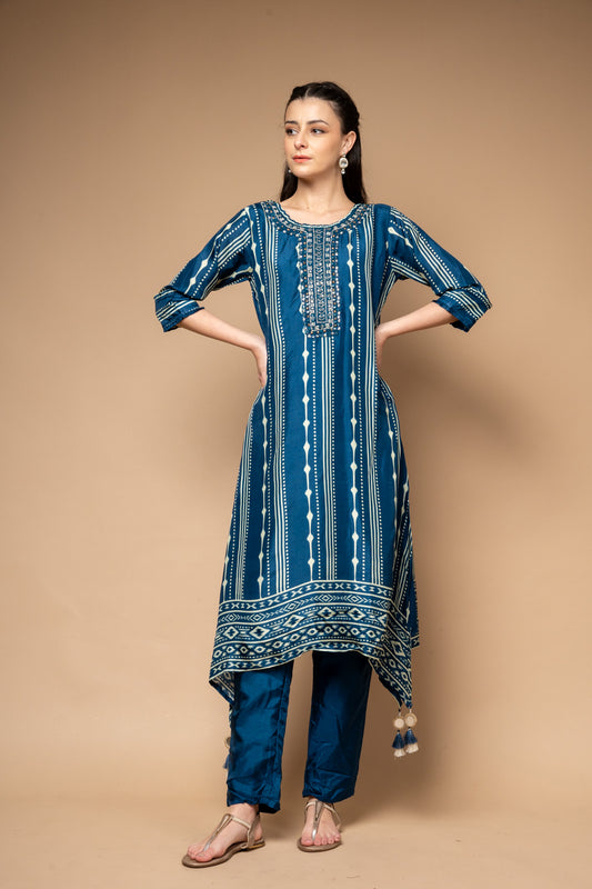 Midnight Blue Digital Printed Dolna Readymade Suit With Pant