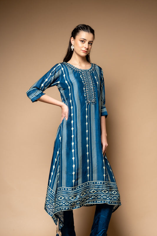 Midnight Blue Digital Printed Dolna Readymade Suit With Pant