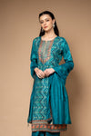 Jade Green Cotton Readymade Suit And Pant With Organza Dupatta