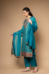 Jade Green Cotton Readymade Suit And Pant With Organza Dupatta