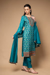 Jade Green Cotton Readymade Suit And Pant With Organza Dupatta