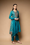 Jade Green Cotton Readymade Suit And Pant With Organza Dupatta