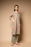 Mint Green Floral Printed Cotton Readymade Suit With Pant