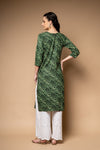 Bottle Green Lehriya Printed Cotton Readymade Long Kurta