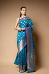 Rama Banarasi Silk Woven Zari Saree With Unstitched Blouse