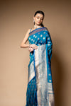 Rama Banarasi Silk Woven Zari Saree With Unstitched Blouse