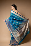 Rama Banarasi Silk Woven Zari Saree With Unstitched Blouse