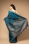 Black Blue Woven Zari Banarasi Silk Saree With Unstitched Blouse