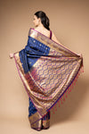 Midnight Blue Tussar Woven Zari Banarasi Silk Saree With Unstitched Blouse