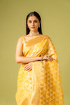 Mango Gold Banarasi Woven Zari & Threadwork Cotton Saree With Unstitched Blouse