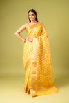 Mango Gold Banarasi Woven Zari & Threadwork Cotton Saree With Unstitched Blouse