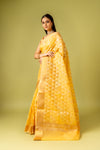 Mango Gold Banarasi Woven Zari & Threadwork Cotton Saree With Unstitched Blouse