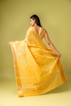 Mango Gold Banarasi Woven Zari & Threadwork Cotton Saree With Unstitched Blouse