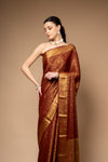 Garnet Woven Zari Banarasi Silk Saree With Unstitched Blouse