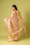 Peach Banarasi Woven Zari & Threadwork Cotton Saree With Unstitched Blouse