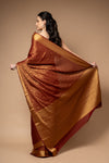 Garnet Woven Zari Banarasi Silk Saree With Unstitched Blouse