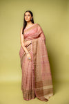 Pink Banarasi Woven Zari & Digital Printed Cotton Saree With Unstitched Blouse