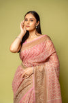 Pink Banarasi Woven Zari & Digital Printed Cotton Saree With Unstitched Blouse