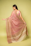 Pink Banarasi Woven Zari & Digital Printed Cotton Saree With Unstitched Blouse