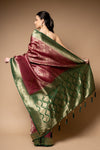 Garnet Woven Zari Banarasi Silk Saree With Unstitched Blouse