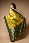 Pista Woven Zari Banarasi Silk Saree With Unstitched Blouse