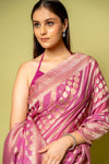 Gajari Banarasi Woven Zari Khaddi Georgette Saree With Unstitched Blouse