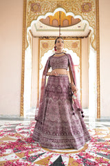 Wine Net Lehenga Set With Readymade Blouse