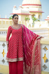 Red Georgette Readymade Sharara Set With Georgette Dupatta