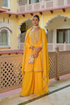 Mango Gold Georgette Readymade Sharara Set With Chinon Crepe Dupatta (Ft:-Gurleen Gambhir & Kamya Punjabi)