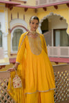 Mango Gold Georgette Readymade Sharara Set With Chinon Crepe Dupatta (Ft:-Gurleen Gambhir)