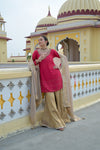 Coral Georgette Readymade Sharara Set With Organza Dupatta