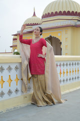 Coral Georgette Readymade Sharara Set With Organza Dupatta