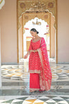 Red Georgette Readymade Sharara Set With Georgette Dupatta