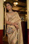 Tussar South Indian Silk Embroidered Saree With Unstitched Blouse