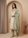 Timeless Beauty Tussar Pista Crepe Unstitched Salwar Suit With Crepe Dupatta