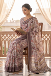 Off White Cotton Floral Printed Saree With Unstitched Blouse