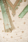 Timeless Beauty Tussar Pista Crepe Unstitched Salwar Suit With Crepe Dupatta