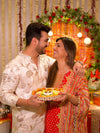 Rust Gotta Patti, Mirror, Sequence & Digital Printed Crepe Readymade Suit With Pant (Ft:-Neha Bijlani)