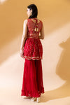 Red Georgette Short Top Sharara Set With Georgette Dupatta