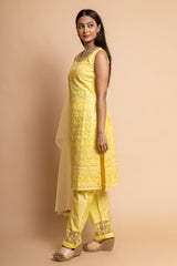 Lemon Gold Organza Readymade Suit With Net Dupatta