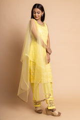 Lemon Gold Organza Readymade Suit With Net Dupatta