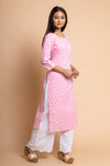 Pink Floral Printed Cotton Readymade Long Kurta