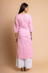 Pink Floral Printed Cotton Readymade Long Kurta